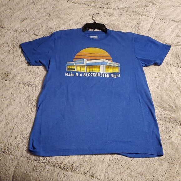 BLOCKBUSTER VIDEO T-Shirt Mens Small Blue Vintage Style Graphic Shirt Gen X - Picture 1 of 3